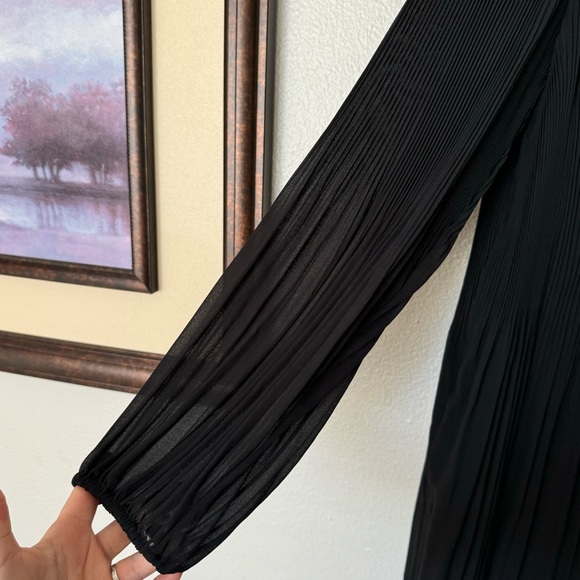Quince Chiffon Pleated Long Sleeve Mini Dress in Black Size Small - Picture 12 of 13